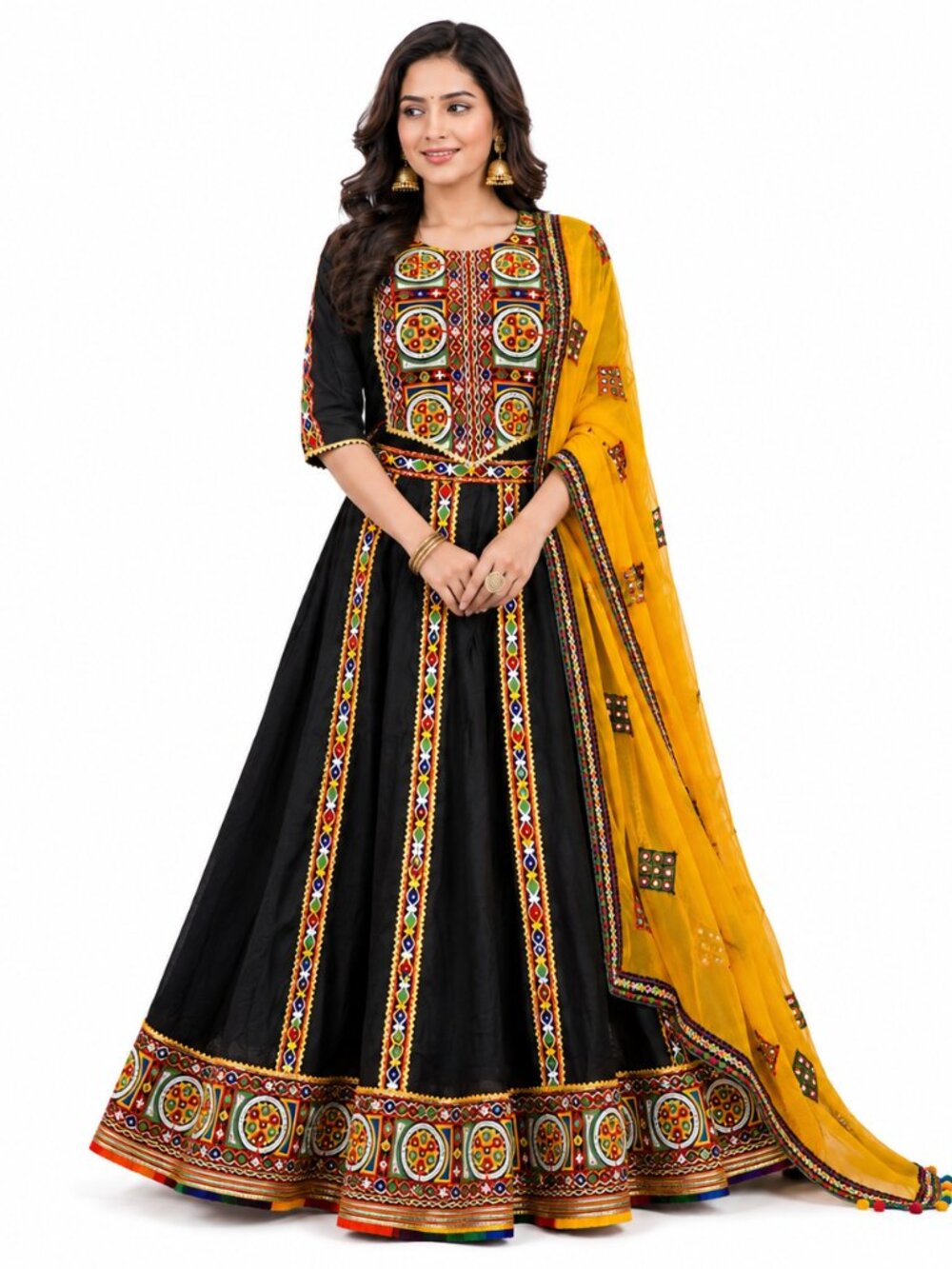 Women’s Black & Yellow Embroidered Navratri Lehenga Choli Set